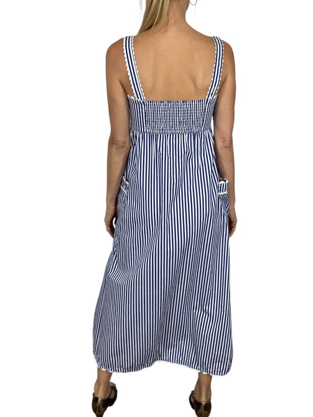 Tuckernuck Blue Stripe Georgia Sleeveless Dress XS Cotton A-Line DEFECT - Picture 2 of 16